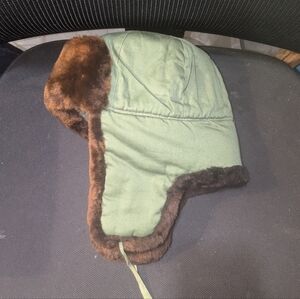 Green and Brown Fur-Lined Aviator Hat